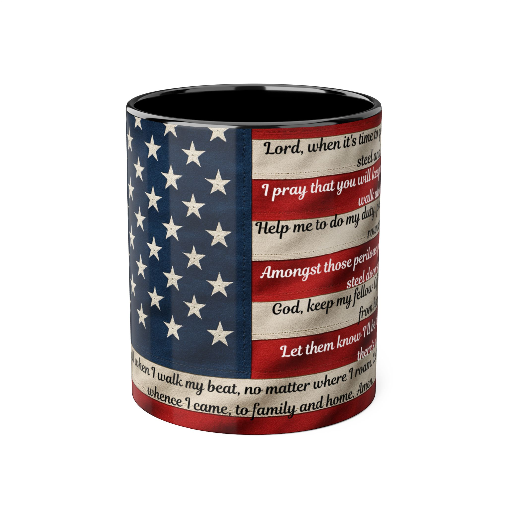 American Flag with Correctional Officers PrayerPatriotic Accent Mug - American Flag Design, Inspirational Quotes, Veteran Gift, Coffee Mug, USA Decor, Memorial Day Gift