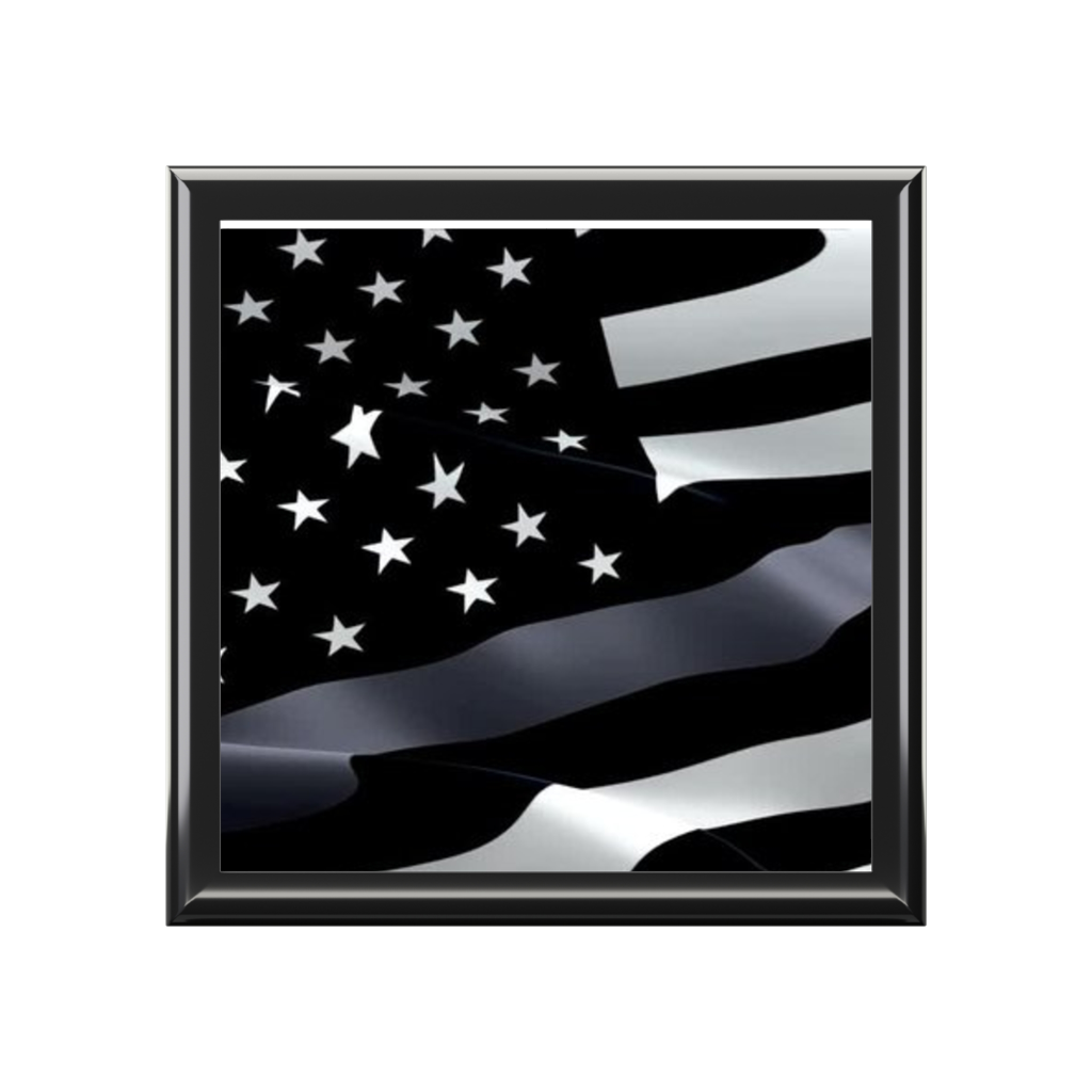 Stylish Black and Silver Jewelry Box | American Flag Design, Gift for Him, Her, Wedding, Anniversary, Memorial Day
