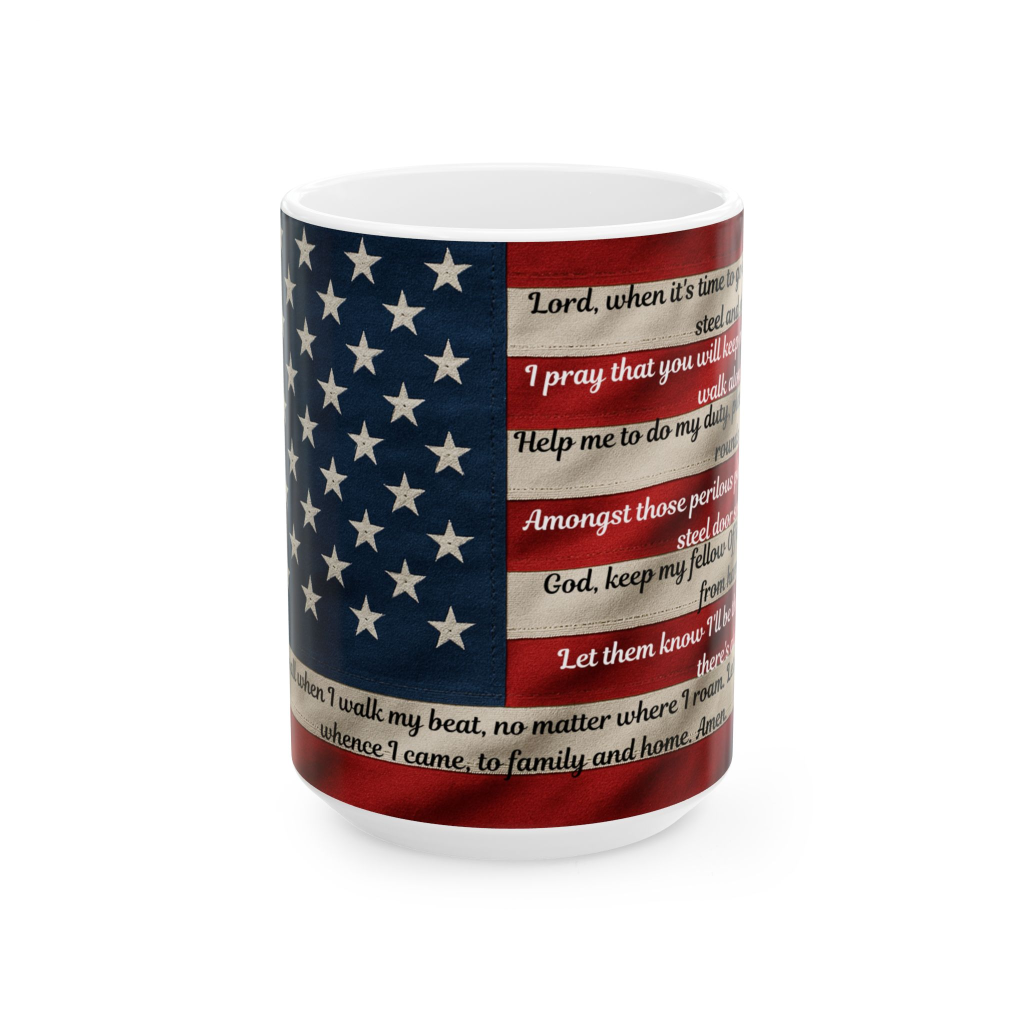 Patriotic Prayer Mug - 11oz & 15oz, American Flag Design, Coffee Lover Gift, Inspirational Home Decor, Memorial Day, Veterans' Day