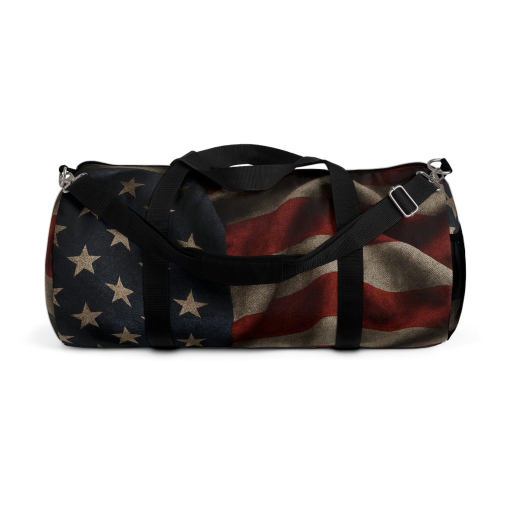 Thin Gray Line Patriotic Duffel Bag with Vintage American Flag Design, Gym Bag, Travel Bag, Weekend Getaway Tote, Sports Equipment Carrier