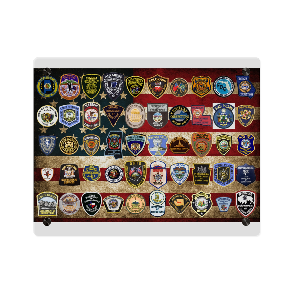 All 50 State Correctional patches, printed on Acrylic Wall Art Panels