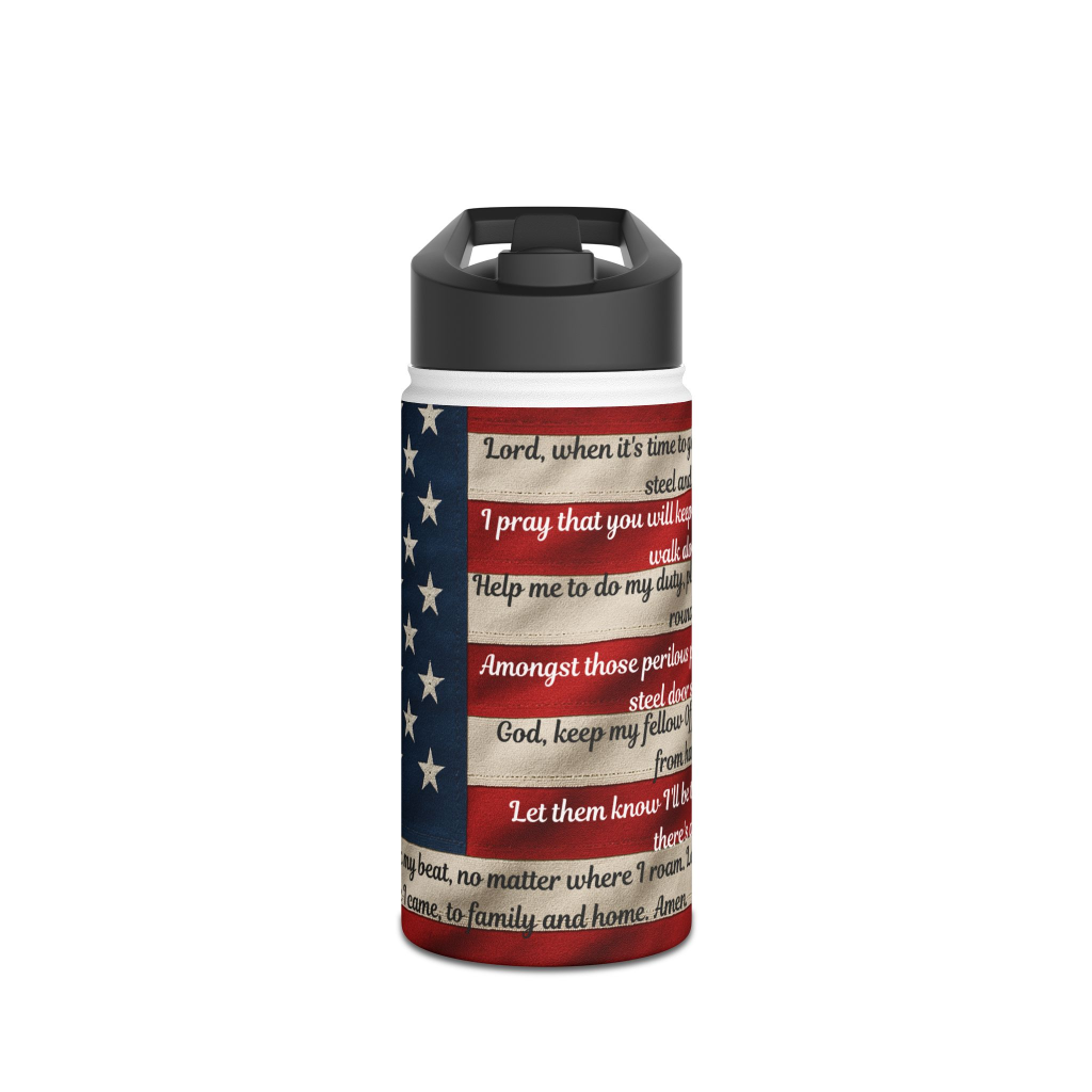 Correctional Officers Prayer! Patriotic Water Bottle with Inspirational Quotes | Stainless Steel | USA Flag Decor | Gift for Veterans, July 4th, Travel, Sports