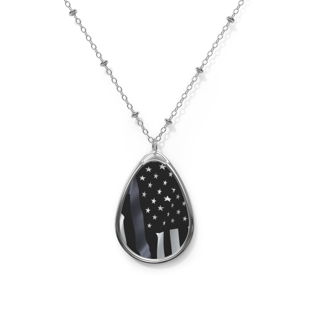 Thin Silver Line Patriotic Flag! Patriotic Oval Necklace - American Flag Pendant, Memorial Day Gift, July 4th Jewelry, Veteran's Day Accessory, Everyday Wear