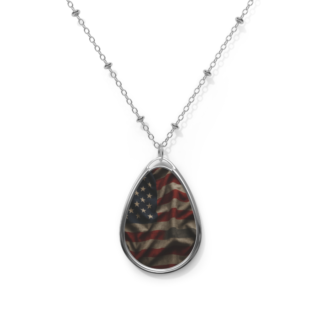 American Flag With Thin Grey Line. Patriotic Oval Necklace - American Flag Jewelry, Gifts for Veterans, Independence Day Accessories, Everyday Wear, Unique Statement Piece