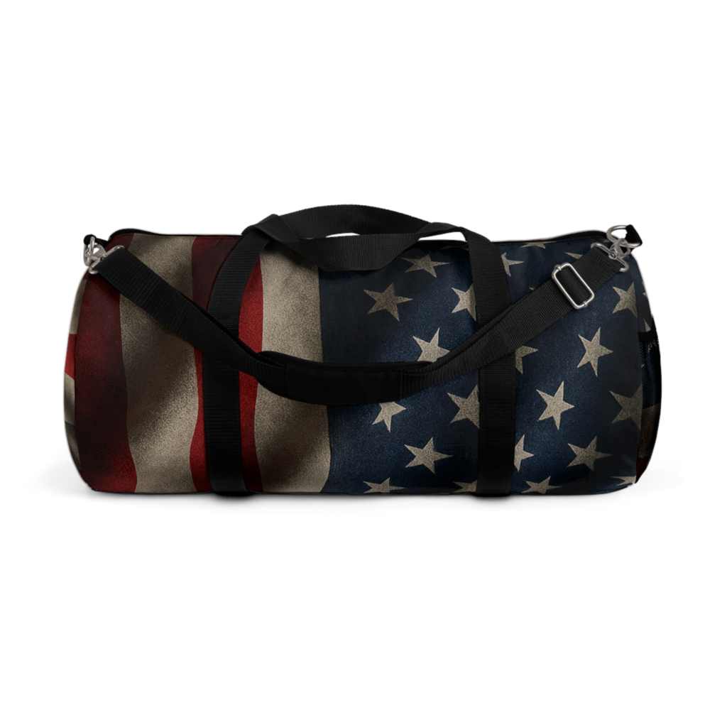 Gray Line Patriotic Duffel Bag - Perfect for Travel, Gym, Sports, and Weekend Getaways, American Flag Design, Gifts for Him or Her