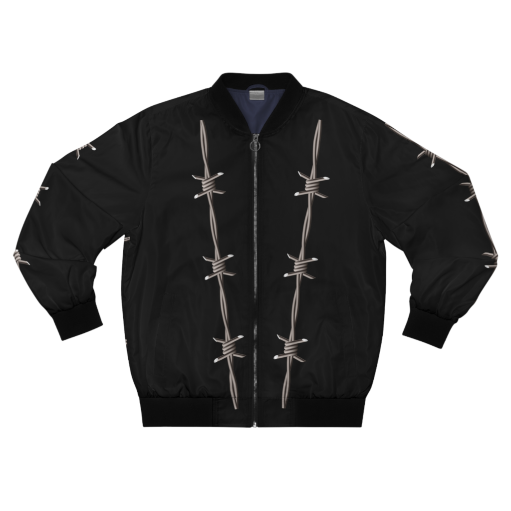 Edgy Barbed Wire Bomber Jacket, Casual Streetwear, Trendy Men's Outerwear, Layering Jacket for Year-Round Style, Unique Gift Idea