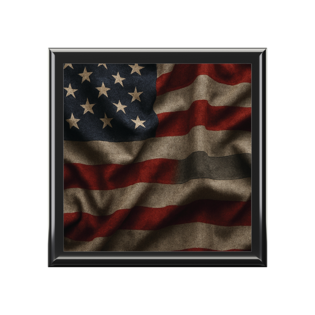 American Flag with Grey Thin Line. Patriotic Jewelry Box - American Flag Design, Keepsake Storage, Gift for Veterans, Memorial Day, 4th of July Decor, Unique Organizer